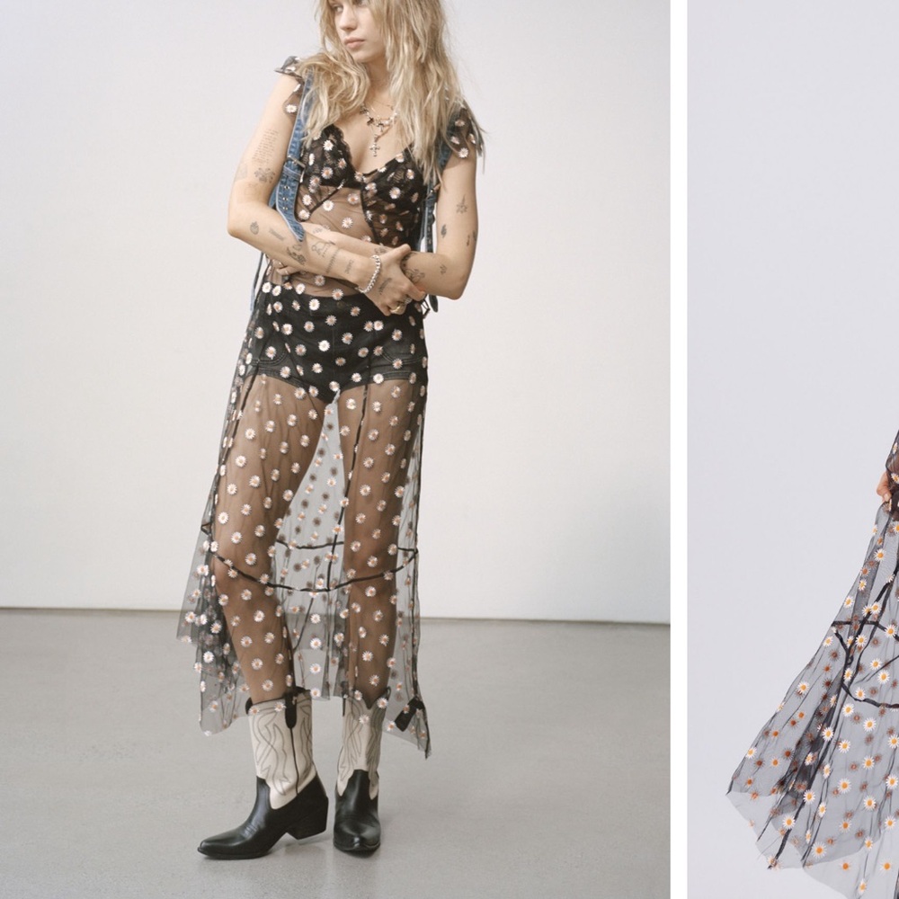 Urban Outfitters Dahlia Sheer Embroidered Midi Dress